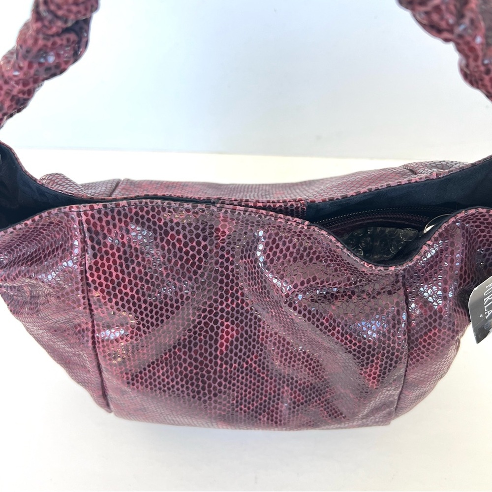 FURLA NEW Burgundy Snake Python Embossed Leather Single Handle Hobo Shoulder Bag - Picture 10 of 16